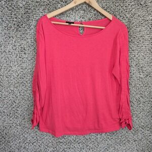 Talbots Top‎ Womens Medium Pink Scoop Neck Ruched Sleeve Cotton Modal Casual